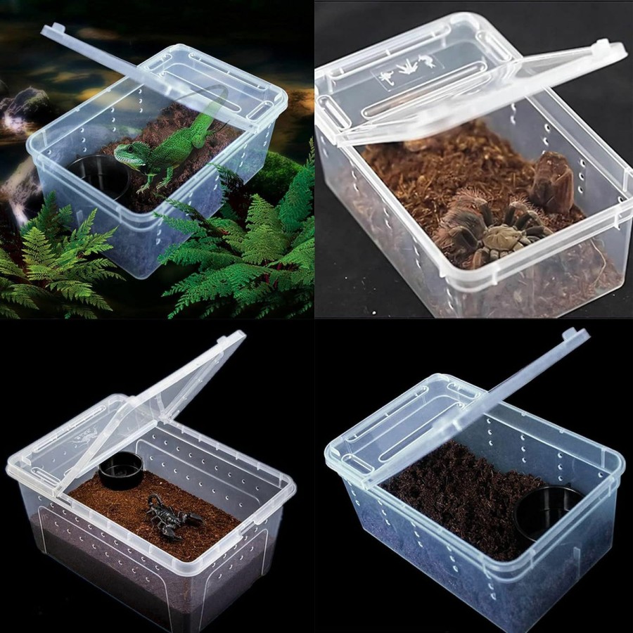 Reptiles & Amphibian PINVNBY | Pinvnby Reptile Feeding Box 2 Pcs Snake Breeding Box Lizard Cage Habitat Hatching Container 12.59\"X8.66\"X5.9\" Transparent Portable Plastic Pet House For Spider Scorpion Gecko Tortoise Treefrog(White)