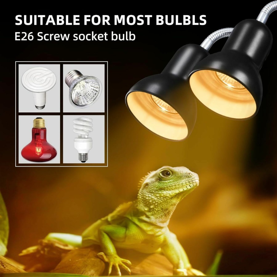 Reptiles & Amphibian NBIIUYIGE | Reptile Heat Lamp, Dual-Head Uva Uvb Turtle Heat Lamp, Turtle Aquarium Light W/Cycle Timer, Heat Lamp For Reptiles Lizard,Bearded Dragon Turtle Snake, Separate Control, 2 Basking Light Bulbs E26/27