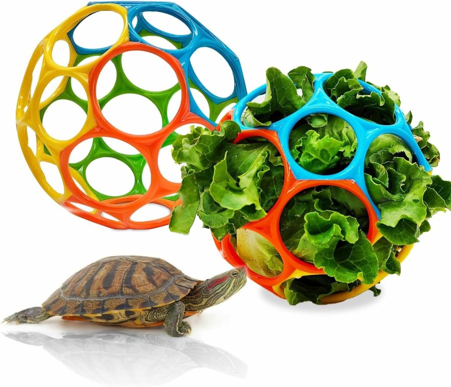 Reptiles & Amphibian Hamiledyi | Hamiledyi Tortoise Treat Ball Toy, 2 Pack Turtle Feeding Grass Balls Hanging Feeder Balls Fruit Vegetable Holder Foraging Toy Habitat Accessories For Small Animals Pet