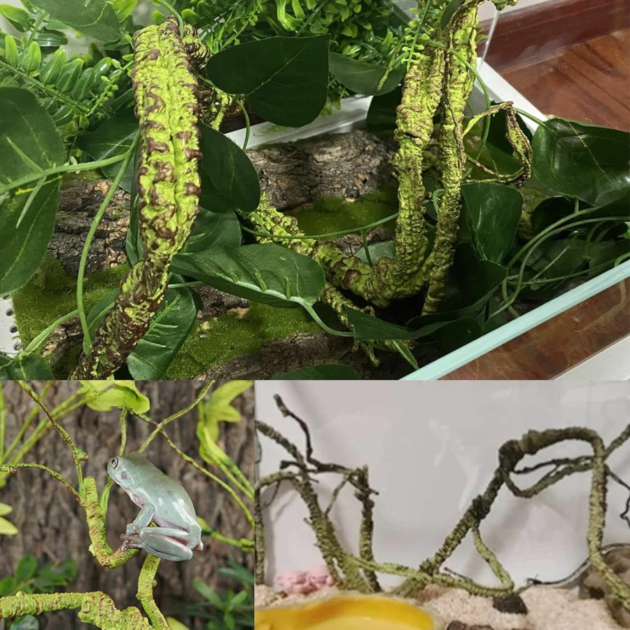 Reptiles & Amphibian BNOSDM | Bnosdm Reptile Bend-A-Branch Vines With Moss Bendable Jungle Climbing Vine Pet Habitat Decor For Bearded Dragons Chameleon Geckos Snakes Lizards Frogs