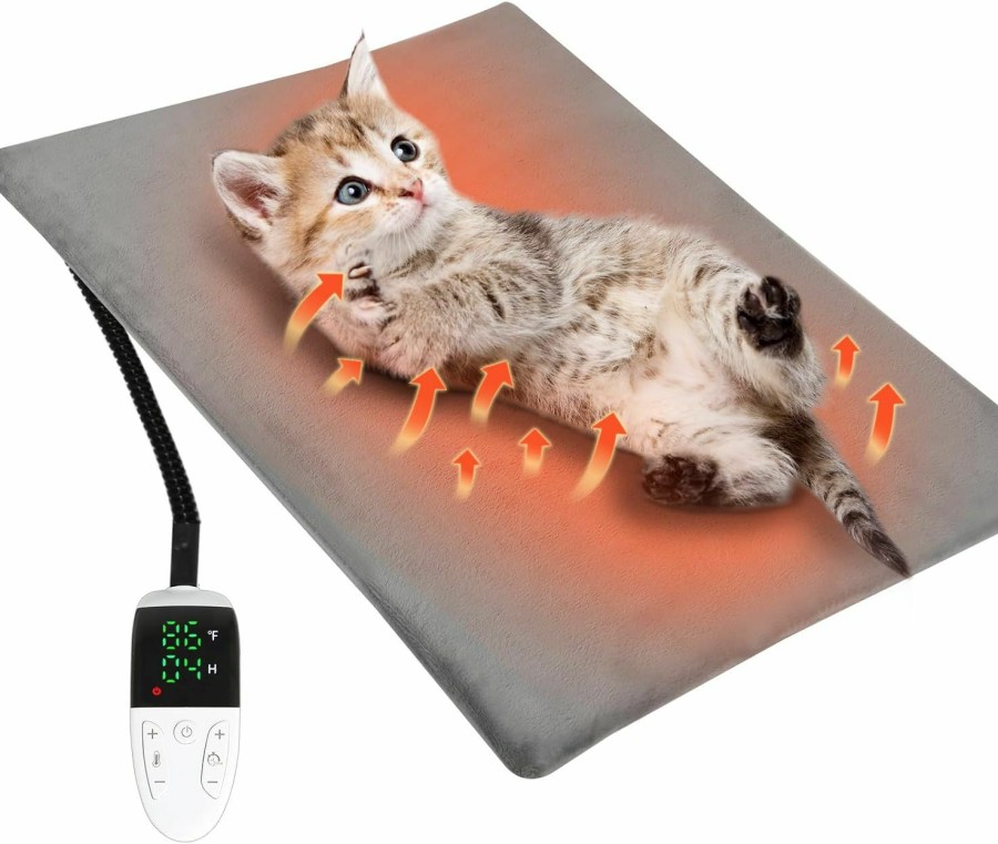 Reptiles & Amphibian Techbanx | Techbanx Pet Heating Pad For Cat And Dog(L:27.56 15.74In), Waterproof, Chew Resistant Cord, 12 Temperature Adjustment Heated Cat Bed With Auto Timer, Indoor Or Outdoor Heated Pad For Cat And Dog-Grey