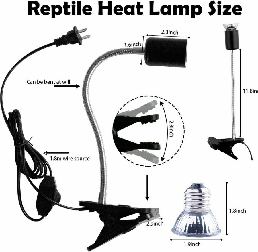 Reptiles & Amphibian TSGYRT | 2 Pack Reptile Heat Lamp,Uvb Bulb, Uva Uvb Reptile Light With 360 Rotatable Hose, Uvb Reptile Light Fixture, Aquatic Turtle Heating Lamp For Reptile Turtle Lizard Snake(4 Heat Bulbs 25W+50W Bulb)