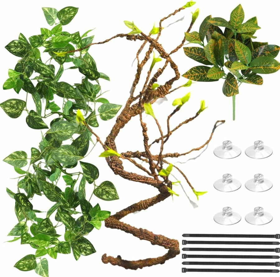 Reptiles & Amphibian Reptiking | Reptiking Reptile Terrarium Decor Plants, Hanging Vines, Fake Plants For Reptile Enclosure, Ideal For Snake Chameleon Bearded Dragon Lizard Gecko Tank Accessories