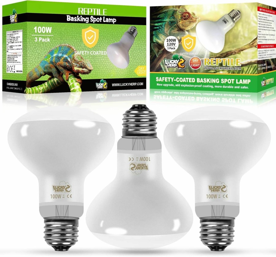 Reptiles & Amphibian LUCKY HERP | Lucky Herp New Upgrade 3 Pack 100W Reptile Heat Lamp Bulb (3Nd Gen, Safer), Amphibian Uva Heat Light Bulb, Reptile Basking Daylight Spot Lamp Bulb For Bearded Dragon, Lizard, Tortoise Heating Use