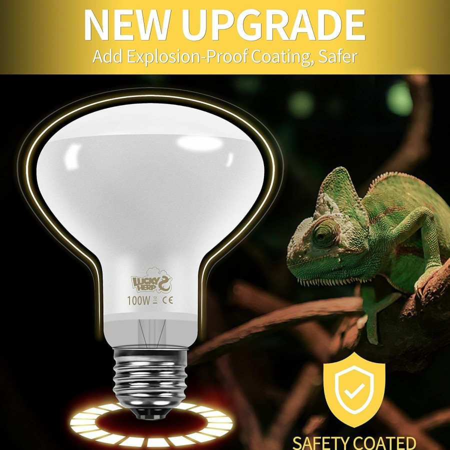 Reptiles & Amphibian LUCKY HERP | Lucky Herp New Upgrade 3 Pack 100W Reptile Heat Lamp Bulb (3Nd Gen, Safer), Amphibian Uva Heat Light Bulb, Reptile Basking Daylight Spot Lamp Bulb For Bearded Dragon, Lizard, Tortoise Heating Use