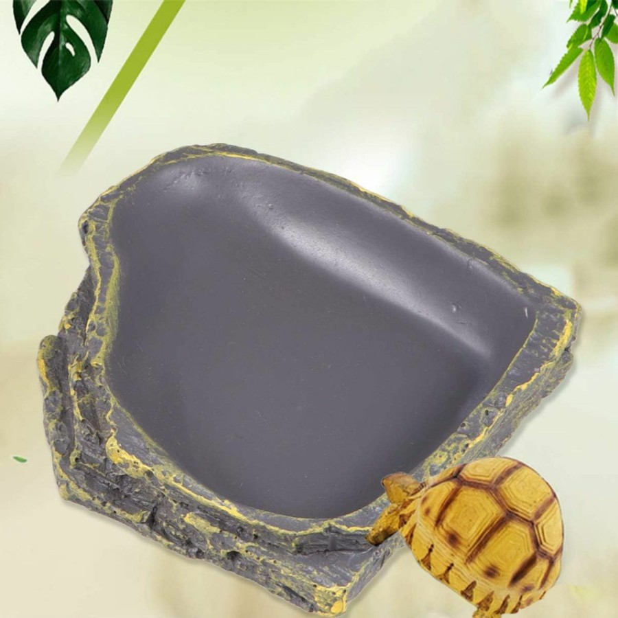 Reptiles & Amphibian POPETPOP | Popetpop Reptile Water Dish Reptile Water Bowl - Lizard Turtle Feeder Feeding Bowl - Brown Thicken Rock Reptile Food Water Storage Basin Food Dish Gecko Terrarium