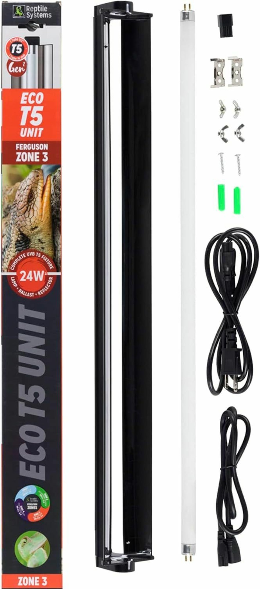 Reptiles & Amphibian Reptile Systems | Reptile Systems - Eco T5 High Output Lighting Kit - Dual Reflector Fixture & Ferguson Zone 3 Lamp 12% - Full Spectrum Uva & Uvb Amphibian & Reptile Lighting - 22.5 Inch Fixture - 24 Watts