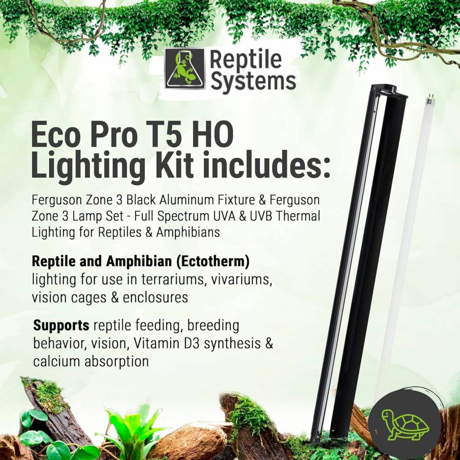 Reptiles & Amphibian Reptile Systems | Reptile Systems - Eco T5 High Output Lighting Kit - Dual Reflector Fixture & Ferguson Zone 3 Lamp 12% - Full Spectrum Uva & Uvb Amphibian & Reptile Lighting - 22.5 Inch Fixture - 24 Watts