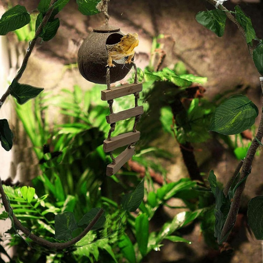 Reptiles & Amphibian Hamiledyi | Crested Gecko Tank Accessories, Gecko Coco Den Reptile Hideouts, Raw Coconut Husk Hut For Leopard Gecko, Sturdy Hanging Home, Climbing Porch, Hiding, Sleeping & Breeding Pad