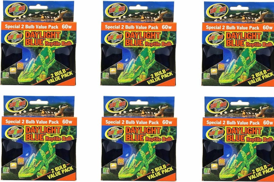 Reptiles & Amphibian Zoo Med | Zoo Med (6 Boxes) 2-Pack Daylight Blue Reptile Bulb, 60-Watt