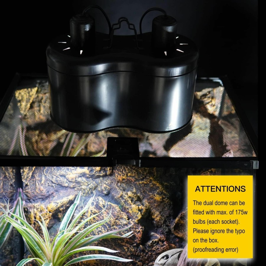 Reptiles & Amphibian ReptiKing | Reptiking Reptile Dual Dome 12Inch, Fits Reptile Light/Heat Lamp/Uvb Light, Max. 160W Each,Patent Design K8561, Reptile Light Fixture