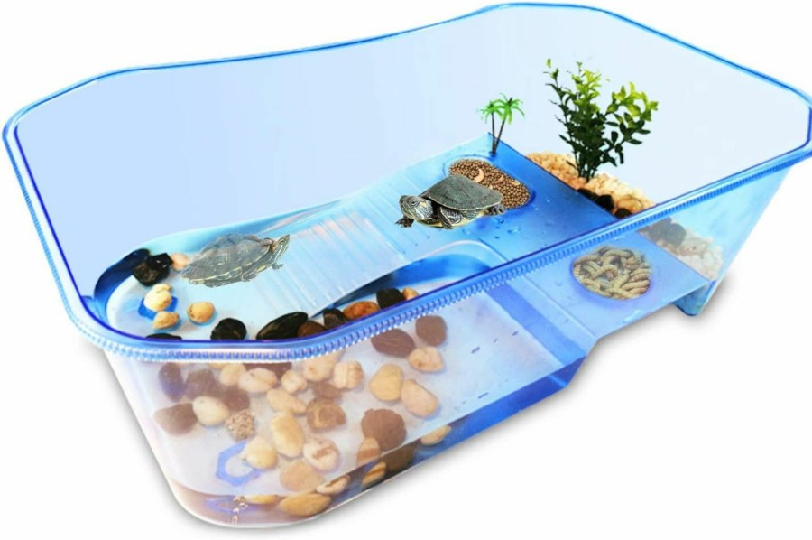 Reptiles & Amphibian Rypet | Rypet Turtle Tank Aquarium - Reptile Habitat, Turtle Habitat, Reptile Aquarium Tank For Crayfish Crab (Excluding Accessories) Blue