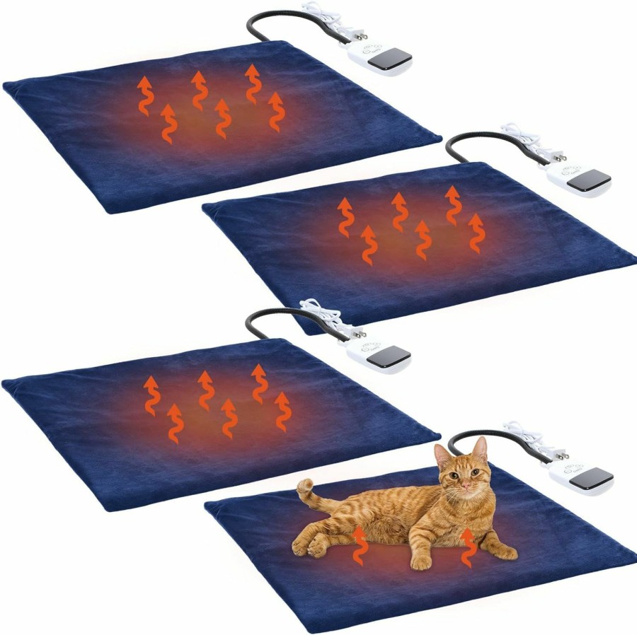 Reptiles & Amphibian Baquler | Baquler 4 Pcs Cat Heated Mat Pet Heating Pad With Removable Cover Pet Warming Mat Electric Heating Pad For Cat Dog With Timer And Chew Resistant Cord Pet Heated Warming Pad For Cat Puppy, 18 X 18 Inch