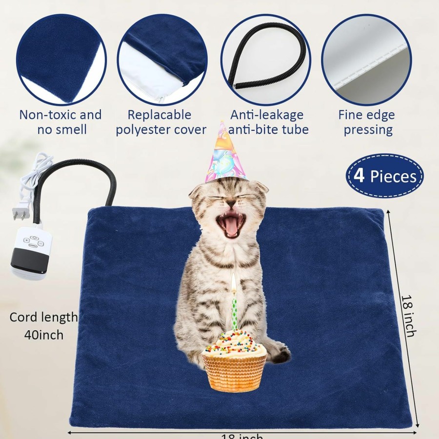 Reptiles & Amphibian Baquler | Baquler 4 Pcs Cat Heated Mat Pet Heating Pad With Removable Cover Pet Warming Mat Electric Heating Pad For Cat Dog With Timer And Chew Resistant Cord Pet Heated Warming Pad For Cat Puppy, 18 X 18 Inch