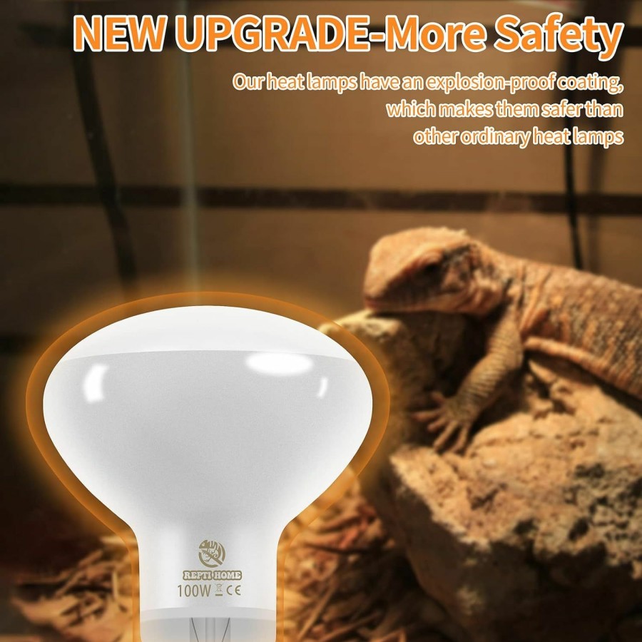 Reptiles & Amphibian REPTI HOME | Repti Home Reptile Heat Lamp Bulbs (New Upgraded, Safer, 75W 2 Pack), Reptiles & Amphibians Uva Basking Spot Lamp Bulb, Reptile Daylight Heat Bulb For Bearded Dragon, Lizard, Turtle