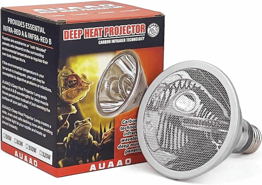 Reptiles & Amphibian AUAAQ | 50W Deep Heat Infrared Projector Lamp For Reptiles, Emits Both Infrared A & B Wavelengths, Reptiles Basking Light Heat Lamp Bulbs With Reflector For Bearded Dragons, Turtles, Snakes, Lizards, Etc.