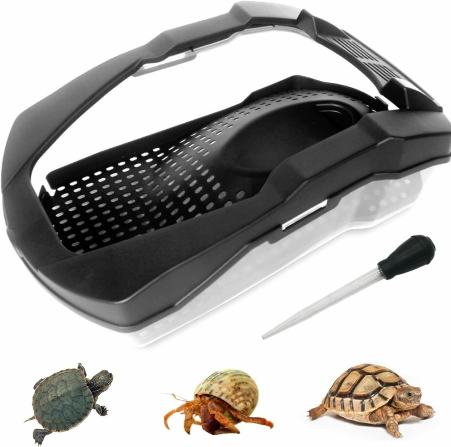 Reptiles & Amphibian PINVNBY | Pinvnby Turtle Tank Aquarium 17.7\" L X 10.2\" W X 6.1\" H Reptile Habitat With Basking Platform Small-To-Medium Turtle Terrapin Hermit Crab Villa With Pipette For Pet Turtle Crabs Crayfish (Black)