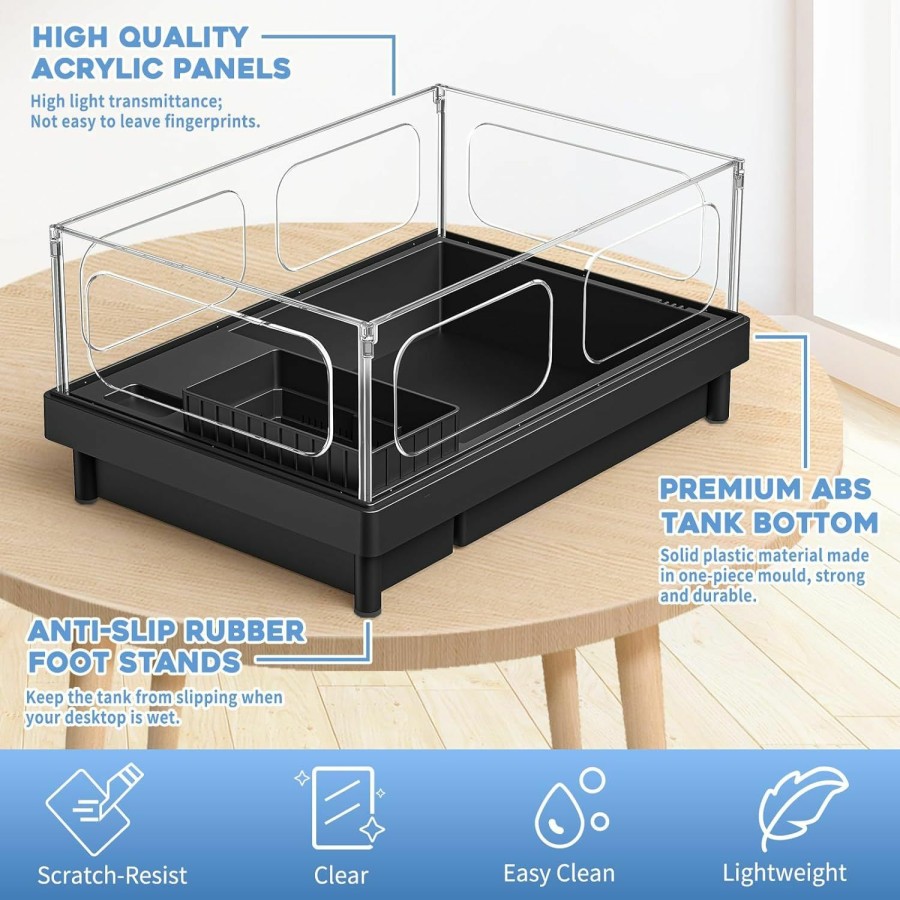 Reptiles & Amphibian Moonorange | Moonorange Small Turtle Tank With Filter, Turtle Aquarium, Acrylic Turtle Terrarium With Basking Platform, Bottom Drainage, Multi-Function Areas For Turtles, Crayfish, Small Reptiles.(Tank+Filter)