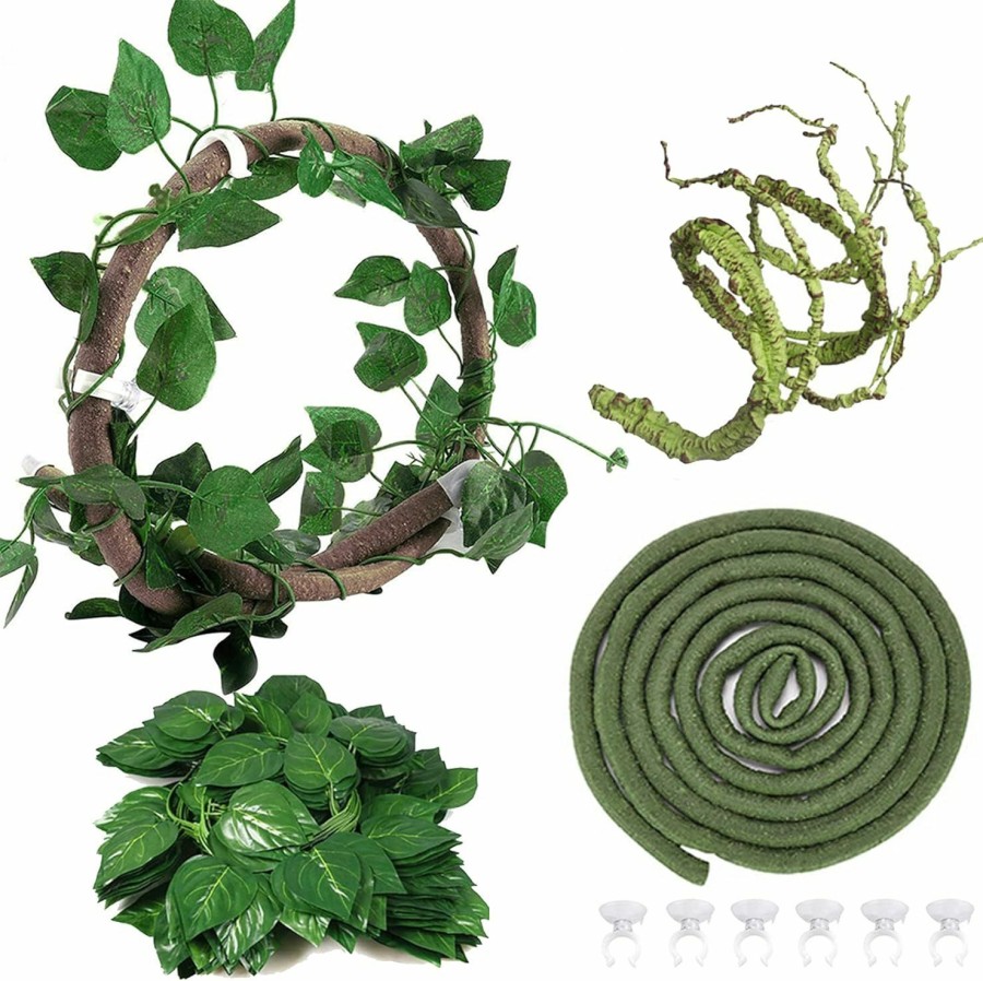 Reptiles & Amphibian Hamiledyi | Hamiledyi Lizard Climbing Jungle Vines 9.8Ft Flexible Reptile Leaves With Suction Cups Reptile Tank Habitat Decor For Gecko, Snakes,Chameleon,Bearded Dragon