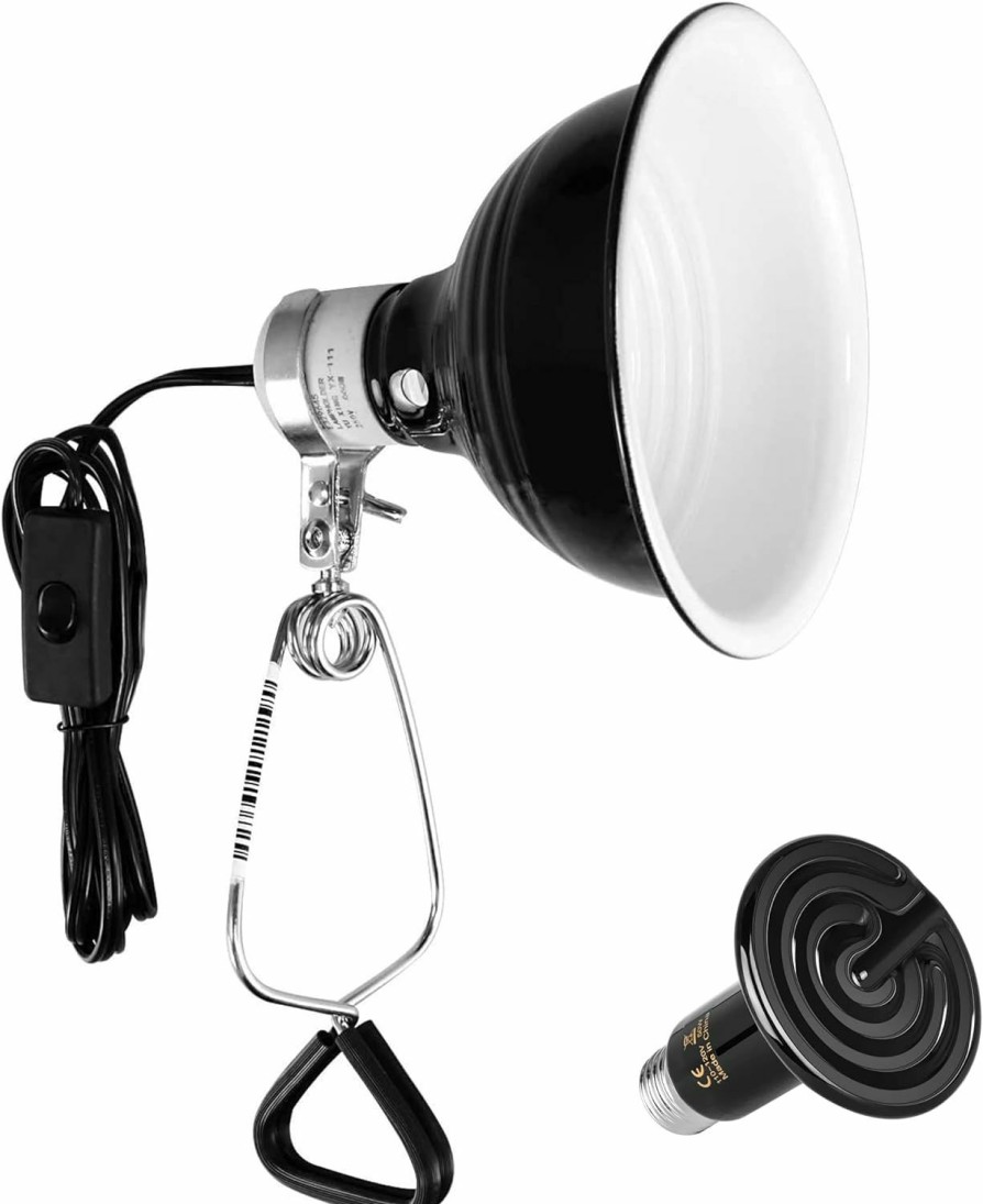 Reptiles & Amphibian Simple Deluxe | Simple Deluxe 60W Reptile Ceramic Heat Bulb No Light And 60W Dome Light Clamp Lamp Fixture With 5.5 Inch Aluminum Reflector For Amphibian Pet Terrariums Habitat, Snake/Lizard, Black