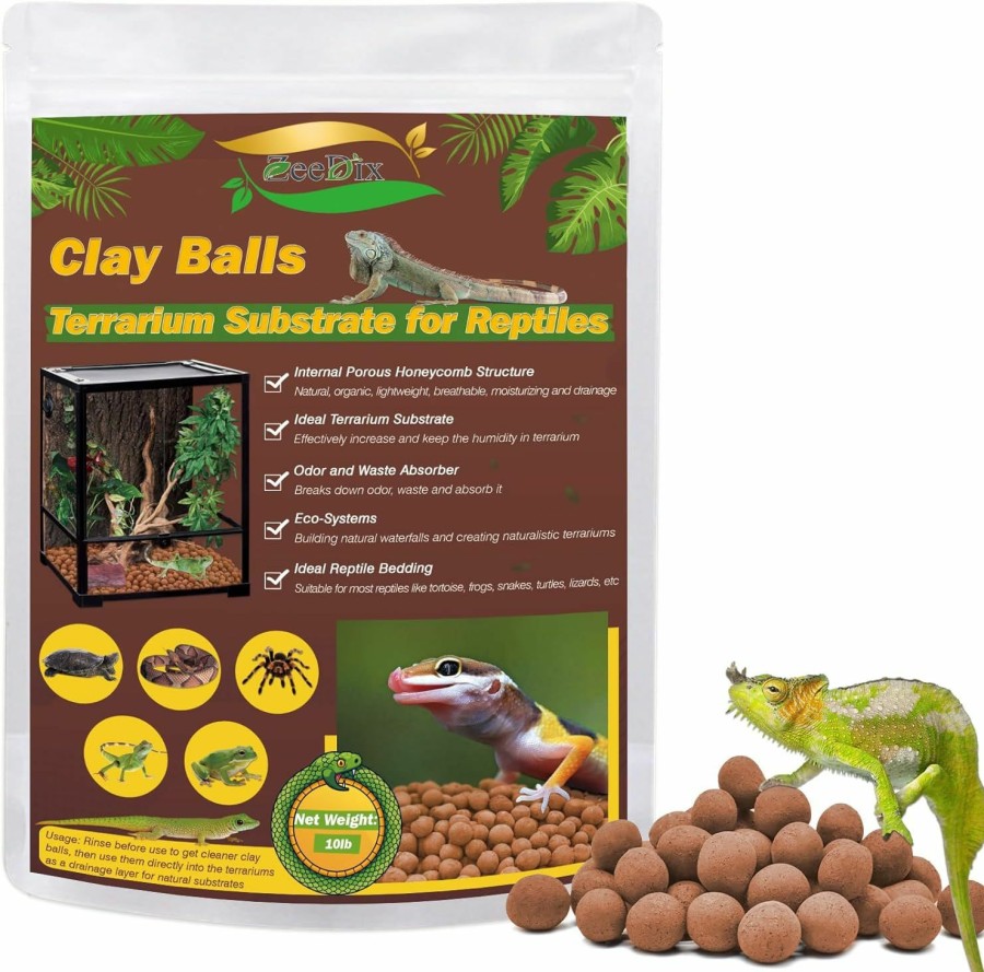 Reptiles & Amphibian ZeeDix | Zeedix 10Lbs Clay Balls Reptile Terrarium Substrate, 4Mm-16Mm Lightweight Expanded Clay Pebbles Reptile Bedding Substrate For Frogs Bearded Dragon Snakes Tortoises