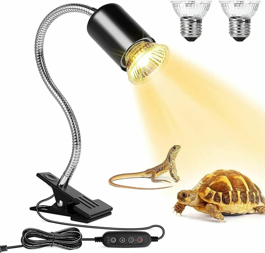 Reptiles & Amphibian Yuehuam | Yuehuam Reptile Heat Lamp, Double Head Heat Lamp With Clips, Turtle Tank Light Tortoise Heat Lamp, Uva Uvb Reptile Light With Cycle Timer For Turtle, Bearded Dragon, Lizard And More, 2 Bulbs 50+50W