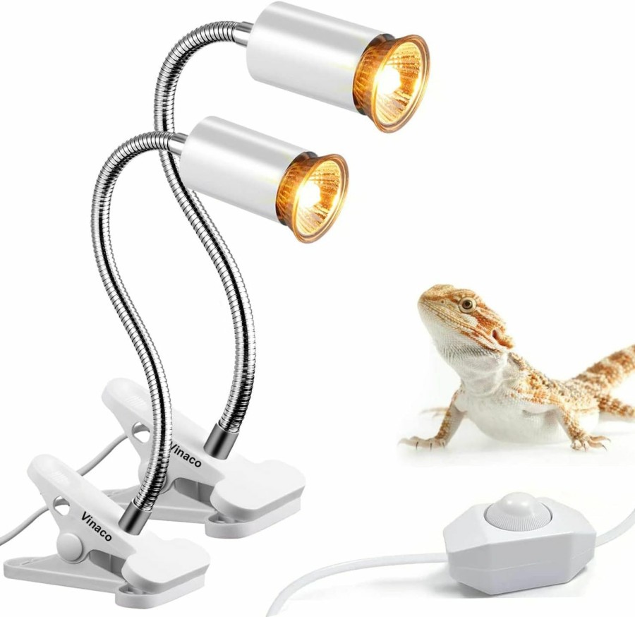 Reptiles & Amphibian Vinaco | Vinaco Uva Uvb Reptile Light,2 Pack Full Spectrum 360 Rotatable Reptile Heat Lamp,Dimmable Heat Light For Reptiles With Heavy - Duty Clamp For Bearded Dragon Turtle Tank Accessories Aquarium Light