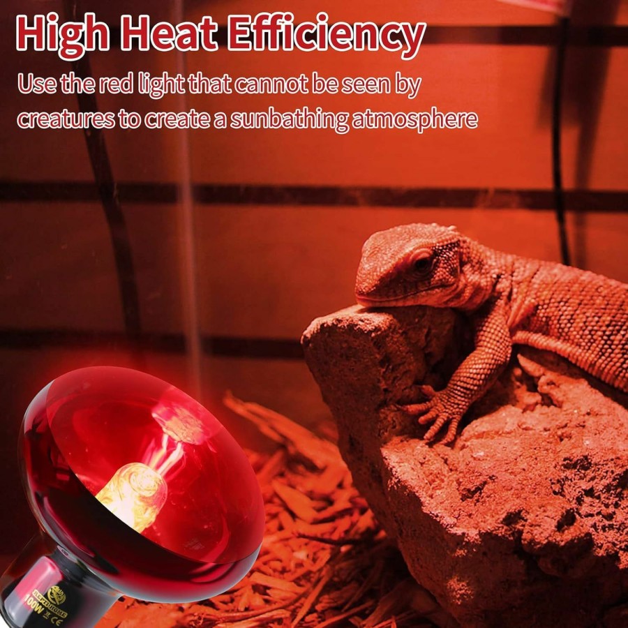 Reptiles & Amphibian REPTI HOME | Repti Home Infrared Reptile Heat Lamp Bulbs,2 Pcs 100W Reptiles & Amphibians Infrared Basking Spot Lamp Bulb, Red Heat Emitter Light For Chickens Coop