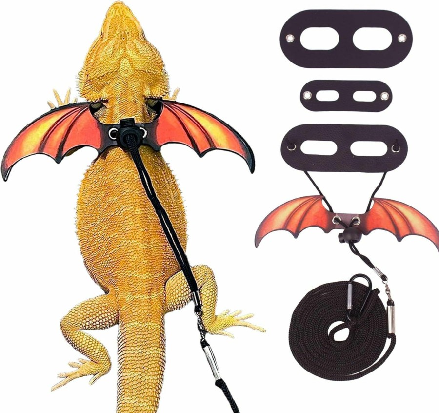 Reptiles & Amphibian ADOGGYGO | Adoggygo Bearded Dragon Lizard Leash Harness - Adjustable Cool Leather Wing Lizard Reptile Harness Leash For Bearded Dragon Lizard Reptiles (Orange)