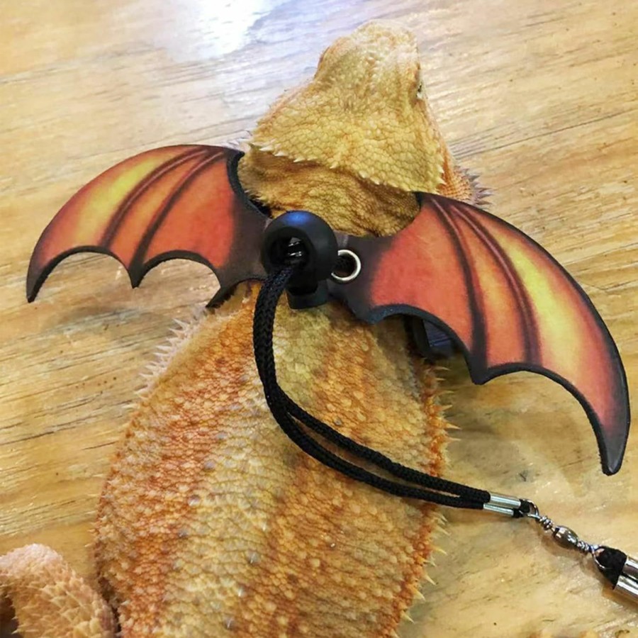 Reptiles & Amphibian ADOGGYGO | Adoggygo Bearded Dragon Lizard Leash Harness - Adjustable Cool Leather Wing Lizard Reptile Harness Leash For Bearded Dragon Lizard Reptiles (Orange)