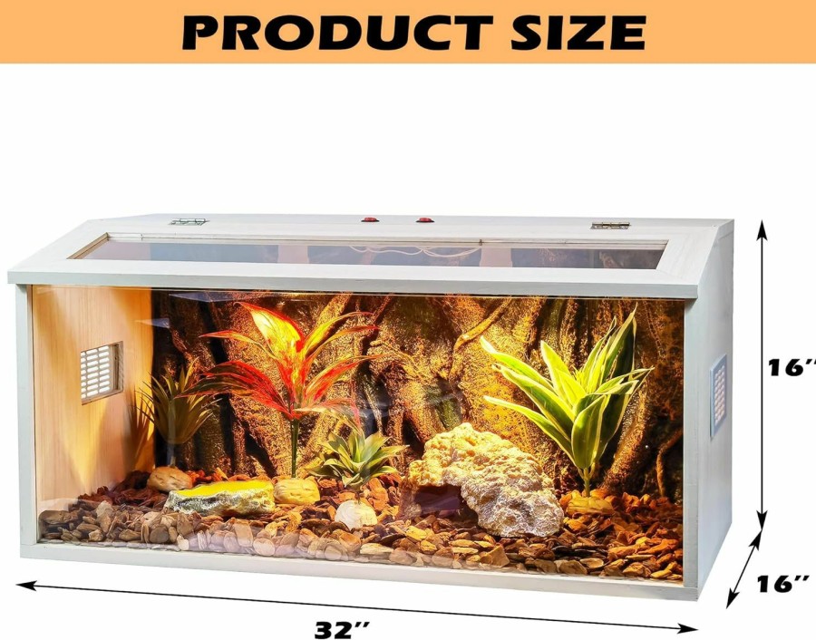 Reptiles & Amphibian PROLEE | Prolee Reptile Terrarium 28 Gallon, Lizard Tank Bearded Dragon Tank With Roof Door, Snake Tank With Built-In Lamp Fixture And Switch, 32\" Long