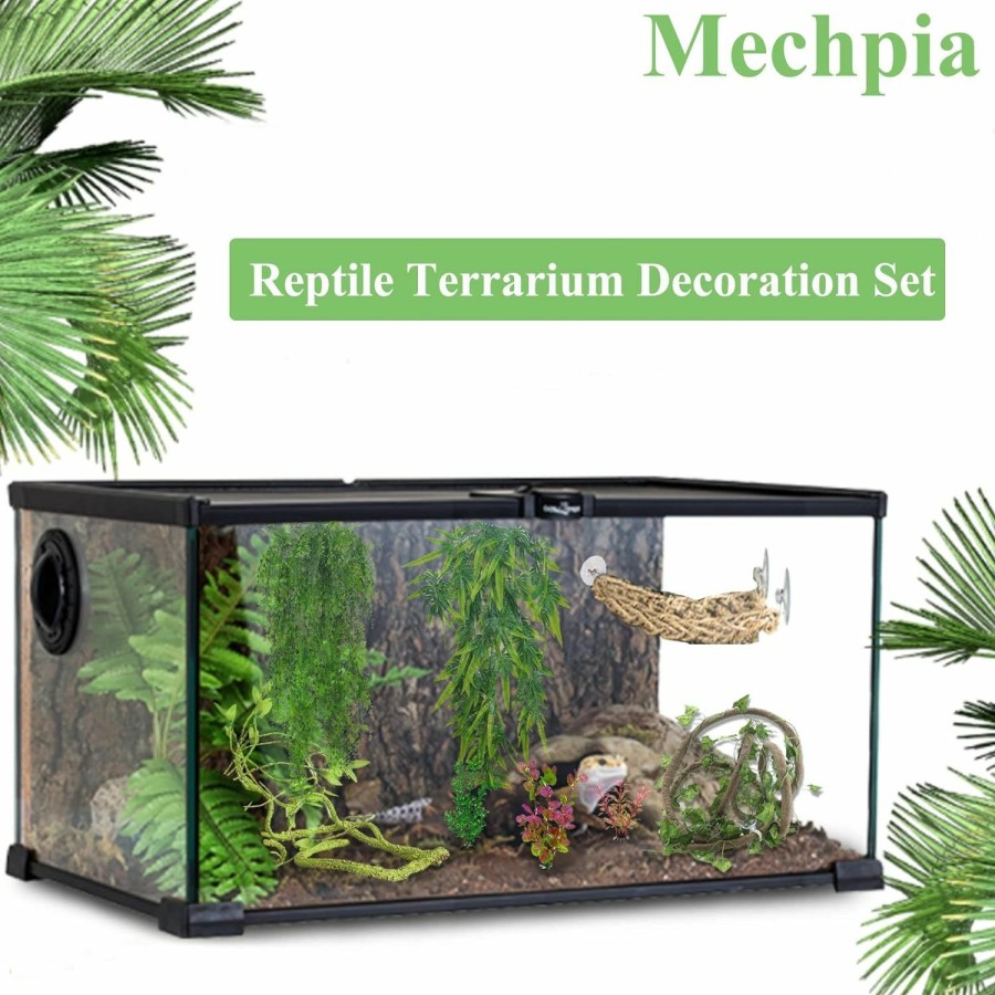 Reptiles & Amphibian Mechpia | Mechpia 12 Pieces Bearded Dragon Tank Accessories, Reptile Hammock Plants And Vines Terrarium Branch Plants Habitat Decoration For Lizard Gecko Snake Hermit Crab