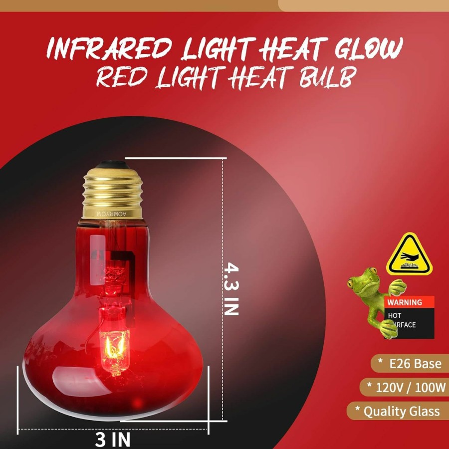 Reptiles & Amphibian AOMRYOM | Aomryom 100W 2 Pack Infrared Heat Lamp Bulb Red Light Heat Bulbs For Pet Lizards Bearded Dragons Chameleons Snakes Reptiles & Amphibians