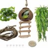 Reptiles & Amphibian kathson | Kathson Lizard Coco Den With Ladder, Bearded Dragon Tank Accessories Gecko Coconut Husk Hut With Jungle Climber Vines With Suction Cups Habitat Decor