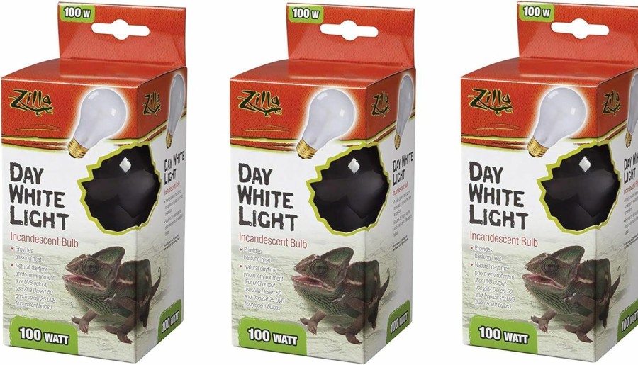 Reptiles & Amphibian Zilla | Zilla (3 Pack) Reptile Terrarium Heat Lamps Incandescent Bulb, Day White, 100W