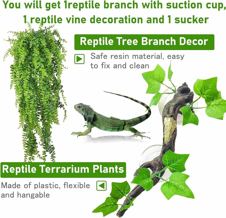 Reptiles & Amphibian Hamiledyi | Hamiledyi Reptile Corner Branch Climbing Terrarium Plant Decoration Fake Vines Hanging With Suction Cup For Snakes Amphibian Bearded Dragons Lizards Frogs Geckos Tank Habitat Decor (2 Pcs)