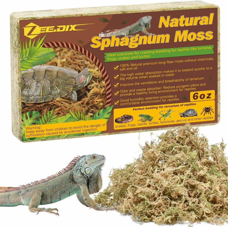 Reptiles & Amphibian ZeeDix | Zeedix 6Oz Sphagnum Moss For Reptiles, 8Qt Premium Dried Moss For Terrarium Long Fibered Leopard Gecko Moss Natural Sphagnum Peat Moss Bedding For Frogs Anoles Snake Turtle Plants