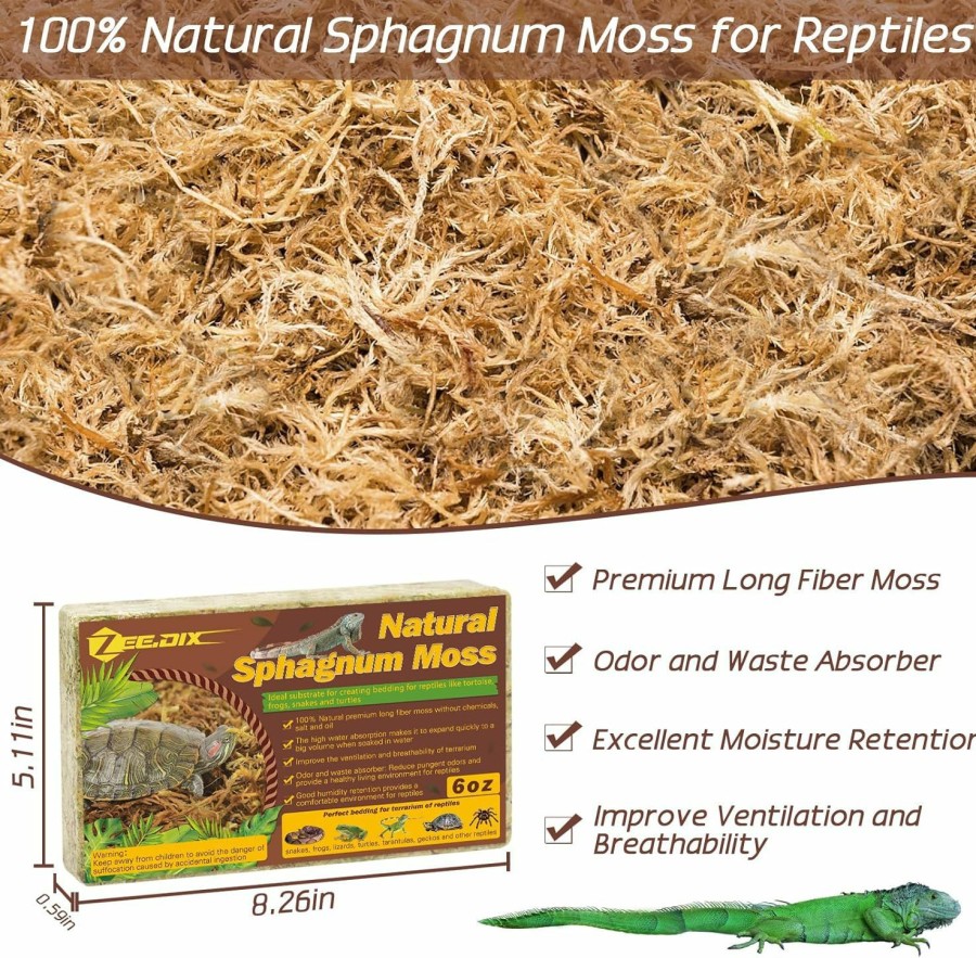 Reptiles & Amphibian ZeeDix | Zeedix 6Oz Sphagnum Moss For Reptiles, 8Qt Premium Dried Moss For Terrarium Long Fibered Leopard Gecko Moss Natural Sphagnum Peat Moss Bedding For Frogs Anoles Snake Turtle Plants