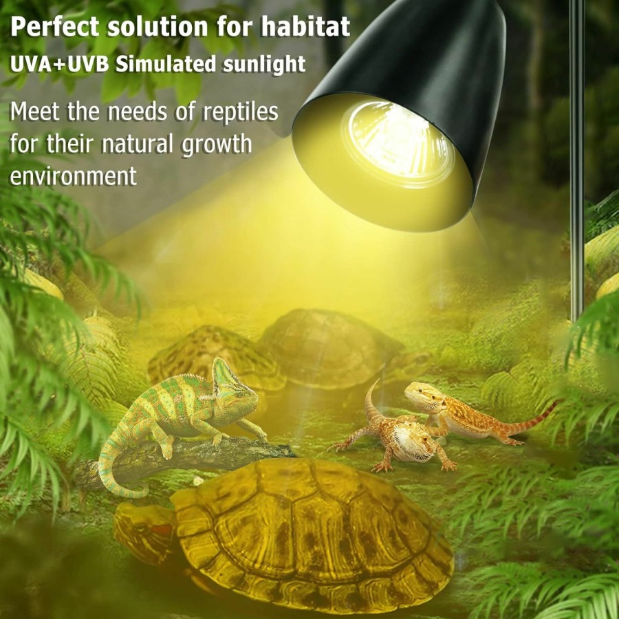 Reptiles & Amphibian Icepark | Terrarium Heat Lamp For Reptiles Tortoise, 3 Bulb Uva Uvb Light Basking Lamps, Aquarium Heat Spotlight Reptile Light Basking Light With Holder For Gecko Turtle Snake Lizards Amphibian E26 25W+50W