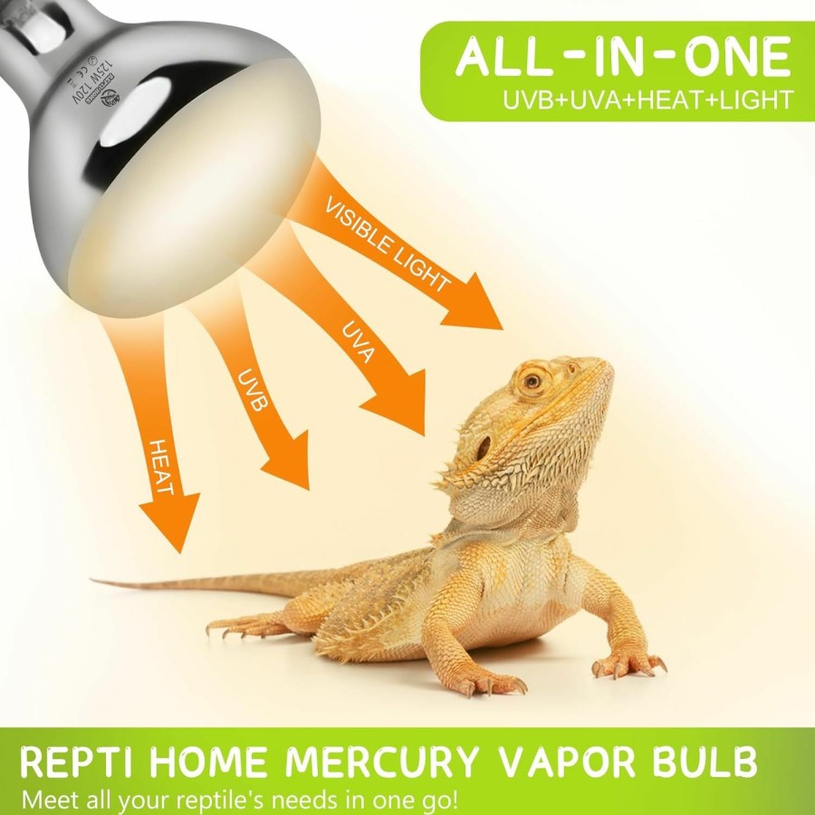 Reptiles & Amphibian REPTI HOME | Repti Home Uva Uvb Reptile Heat Lamp, Full Spectrum 80W Vapor Bulb, Upgraded Uvb Reptile Light Simulate Natural Sunlight, Premium Heat Lamp Bulb For Reptiles And Amphibians