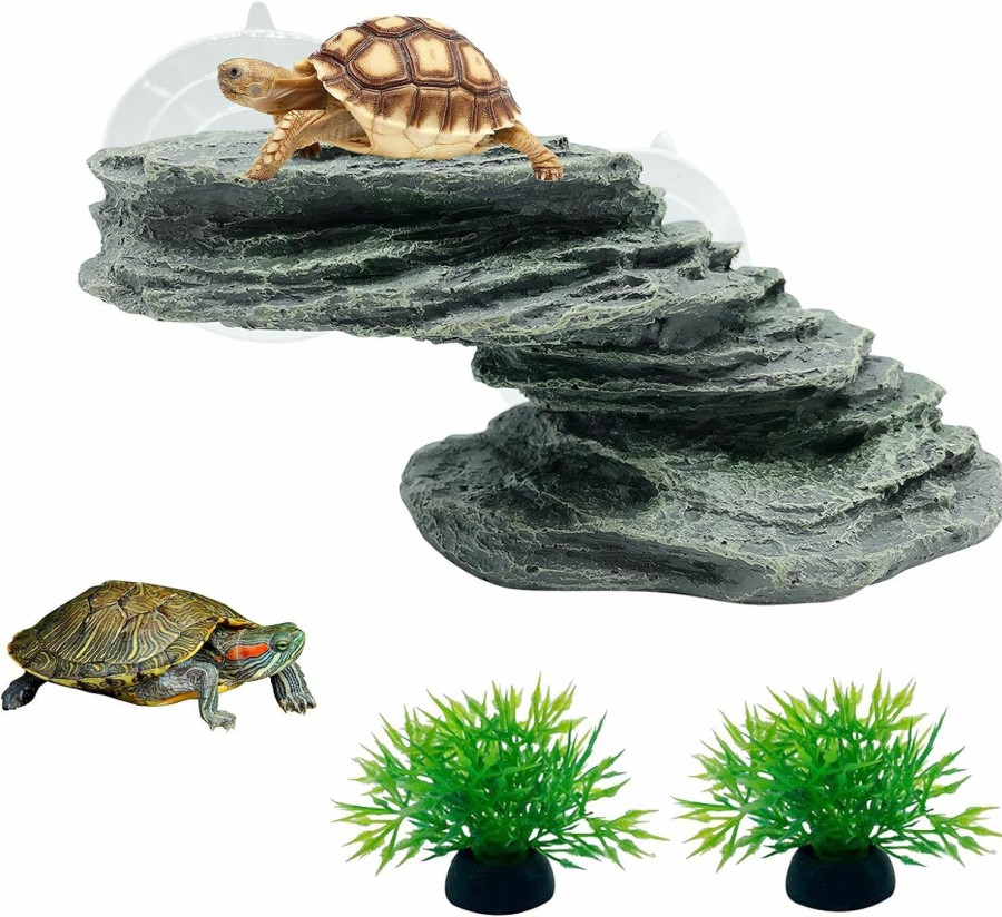 Reptiles & Amphibian Tfwadmx | Tfwadmx Turtle Basking Platform Tortoise Dock Resin Resting Rock Aquatic Habitat Accessories Aquarium Landscape Decoration For Frogs, Newts, Salamanders, Reptiles(L)