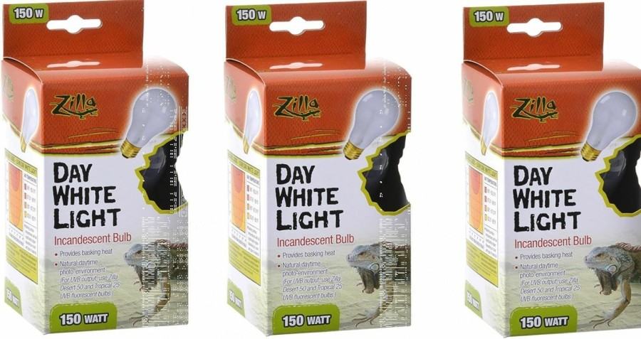 Reptiles & Amphibian Zilla | (3 Pack) Zilla Reptile Terrarium Heat Lamps Incandescent Bulb, Day White, 150W