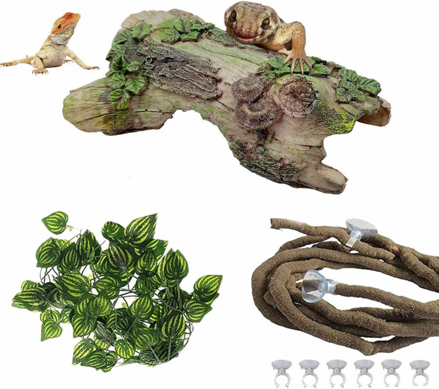 Reptiles & Amphibian PINVNBY | Pinvnby Reptile Hollow Tree Trunk Decoration,Resin Lizard Hideouts Log Hideaway,Crested Gecko Habitat Cave Decor,Aquarium Decaying Trunk Driftwood Ornament For Bearded Dragon Snake Betta Spider(3Pcs)