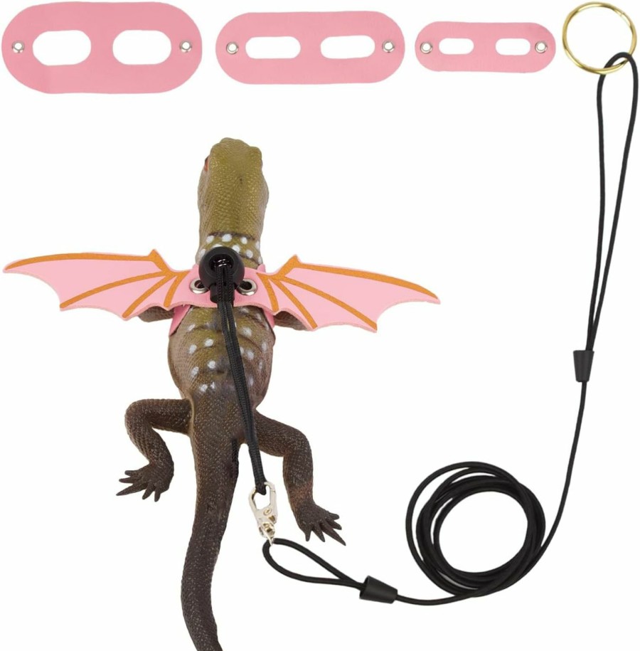 Reptiles & Amphibian ADOGGYGO | Adoggygo Bearded Dragon Leash Harness, 3 Size Pack Pink Leather Wing Lizard Harness With Removable Lizard Leash For Bearded Dragon Lizard Reptiles (Pink)