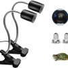 Reptiles & Amphibian Techsea | Reptile Heat Lamp, Basking Spot Lamp, 2 Pack Uva + Uvb Full Spectrum Sun Lamp With 360 Rotatable Clips And Adjustable Switch For Turtle Lizard Snake Aquarium Chameleons Amphibians (Black, 50W Bulbs)