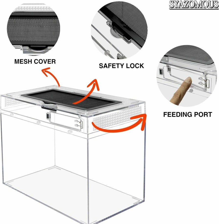 Reptiles & Amphibian SYAZOMQUS | Reptile Terrarium Cage Tank 12X7X9 Inch,Feeding Box Lizard Tank Fishtank With Accessories Sprayer,Tweezer,Bowl,Hygrometer, Hide Cave,For Insect,Tortoise,Fish Tarantula Enclosure Cage