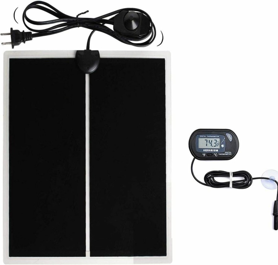 Reptiles & Amphibian MQ | Mq Reptile Terrarium Heat Pad With Lcd Digital Thermometer, 5.5 X 6In Power Adjustment Under Tank Heater Mat For Pets, Small Animals, Seedling, 5W