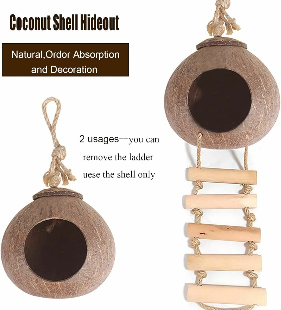 Reptiles & Amphibian Grddaef | Crested Gecko Tank Accessories, Coconut Hut With Ladder Reptile Hammock Colorful Hanging Plants Jungle Climber Vine Coco Shell Hideout Habitat Decor For Bearded Dragon Lizard Gecko Snake