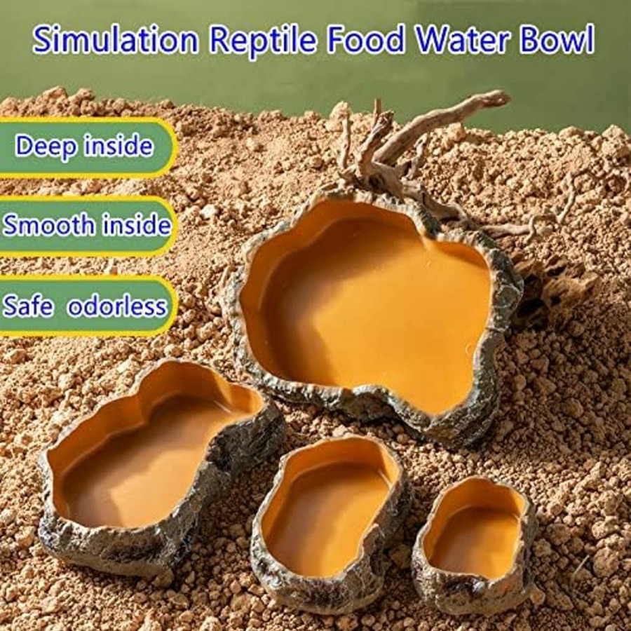 Reptiles & Amphibian RunXF | Runxf Extra Large Simulation Rock Reptile Feeding Bowls Resin Corn Snake Ball Python Iguana Bearded Dragon Tortoise Food Water Dish Bathing Bowl Habitat Accessories, 9.5 Inch X 6 Inch, S