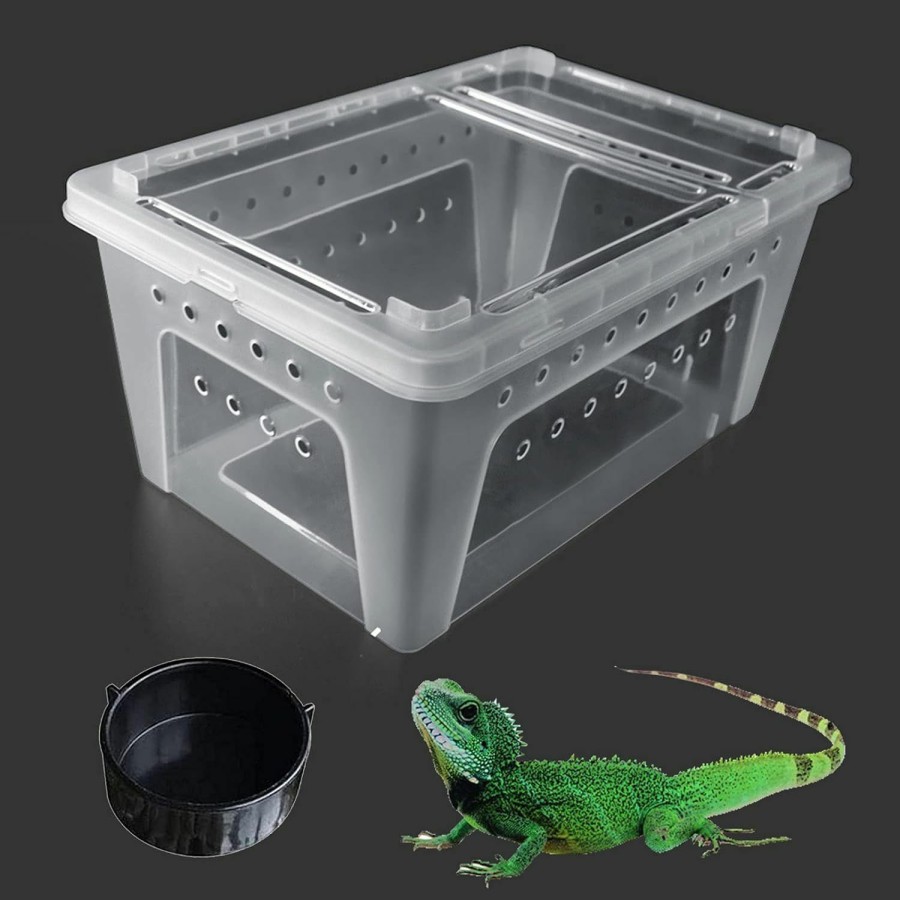 Reptiles & Amphibian kathson | Kathson Reptile Snake Feeding Box Breeding Hatching Container Lizard Tarantula Habitat Portable Transparent Plastic Mini Pet Houses For Spider Scorpion Gecko (Black)